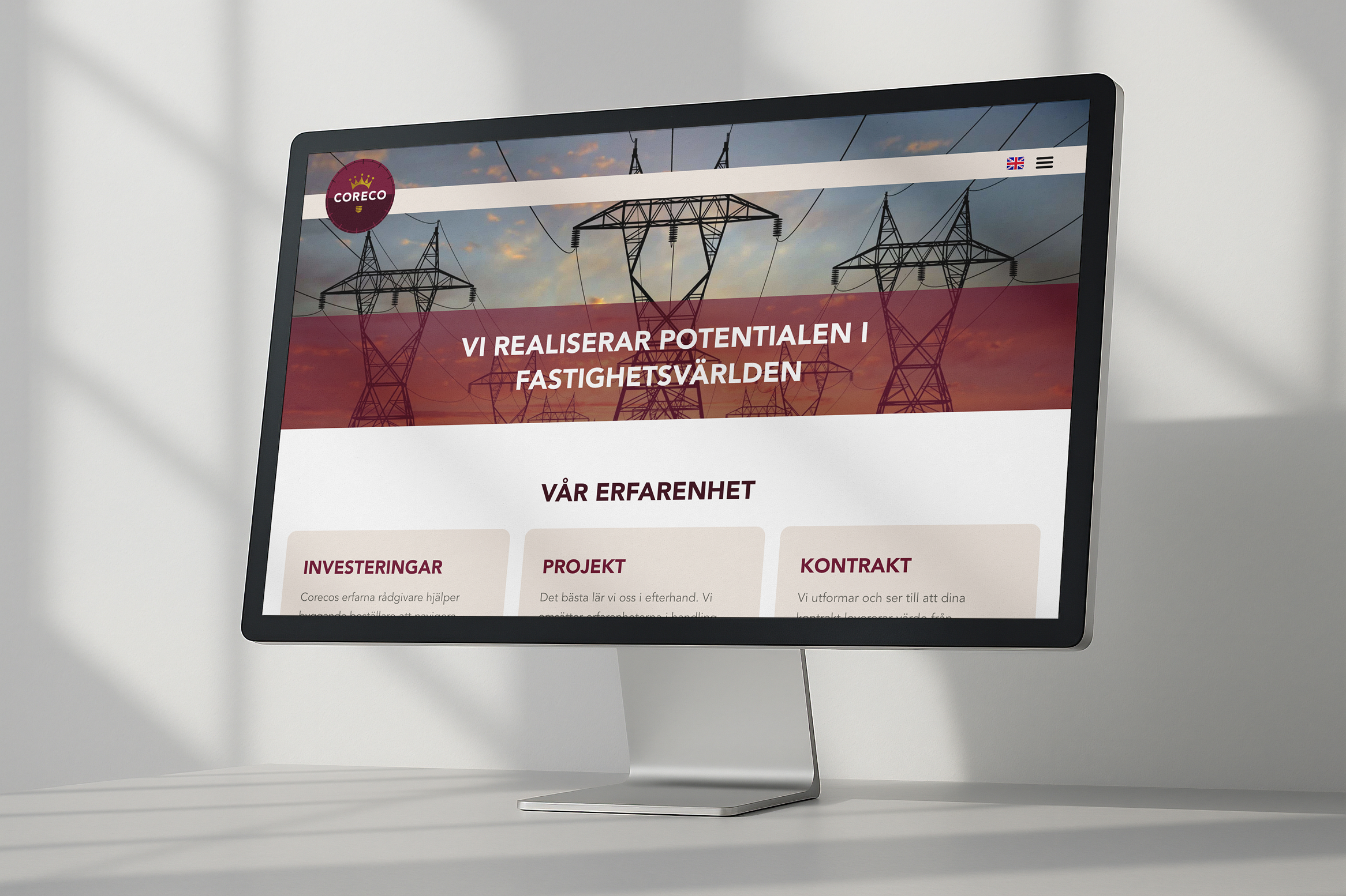 En mockup på Corecos omgjorda hemsida