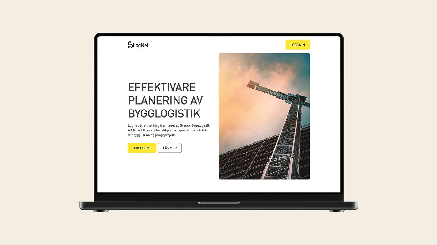 En mockup för Lognets nya landningssida